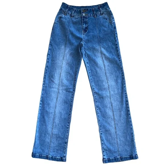 Vintage D2 by Diane Gilman High Rise Wide Leg Flare Creased Denim Jeans Size 4T - Picture 7 of 11